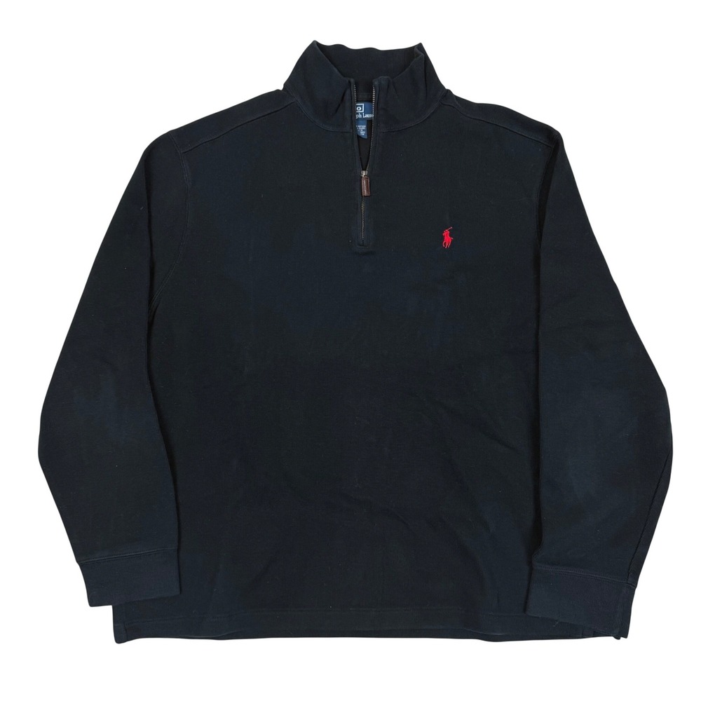 Polo Ralph Lauren Ribbed Quarter Zip XL Pullover Sweatshirt Black Red Pony